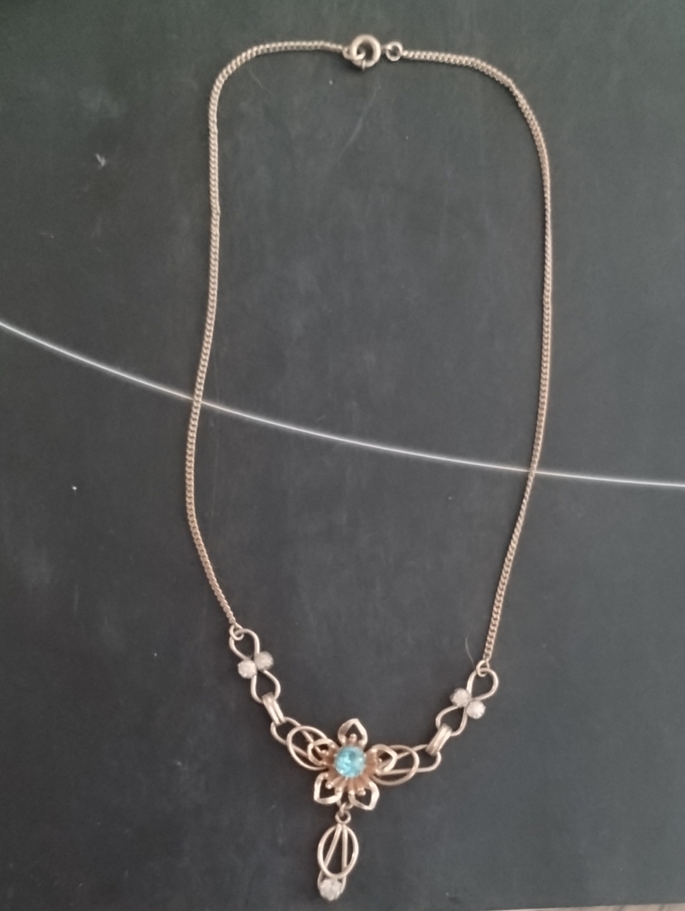 1940's Van Dell 12ktgf Aqua Blue Floral Rhinestone Necklace/Choker